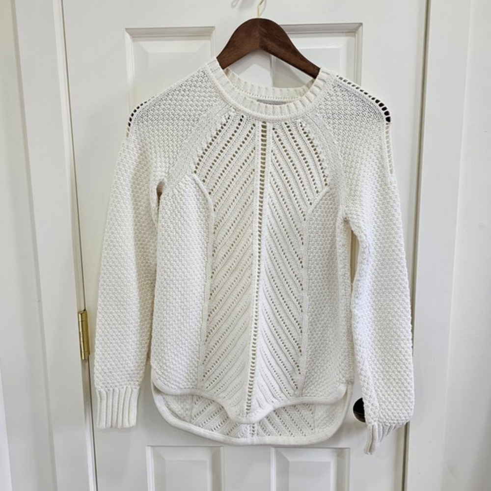 1.STATE Womens‎ XS Ivory Knit Sweater Long Sleeve Open Stitch Casual Pullover